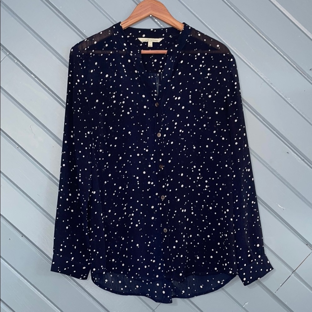 41 Hawthorn Navy Polka Dot Button Down Lightweight Long Sleeve Blouse